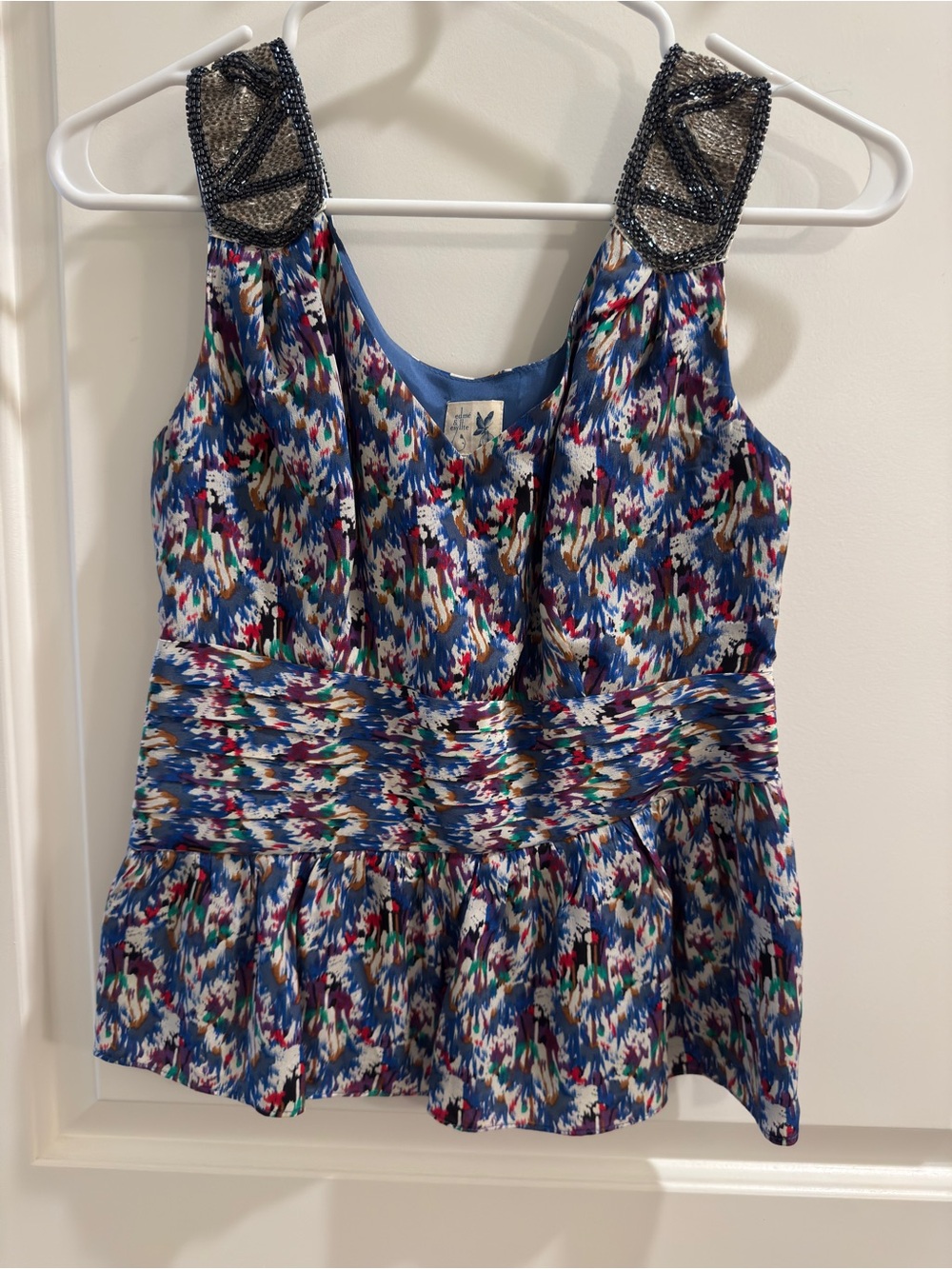Edme & Esyllte Beaded Shoulder Multicolor Peplum Top